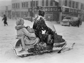 It was nearly impossible to get around Montreal during the snowstorm of March 1971 unless you had a snowmobile. Many of the vehicles were borrowed by police officers.