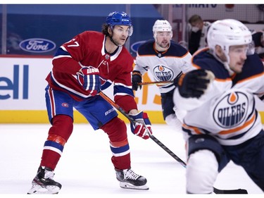 Montreal Canadiens right wing Michael Frolik (67) during NHL action against the Edmonton Oilers  in Montreal on Tuesday, March 30, 2021.