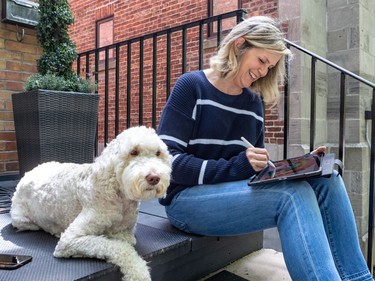 Illustrator Lise Gallant with her dog, Lucy.