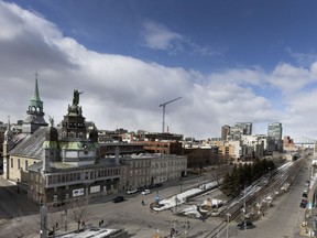 The Notre-Dame-de-Bon-Secours Chapel from a slightly elevated view point, in the Old Port of Montreal, on Sunday, March 14, 2021.