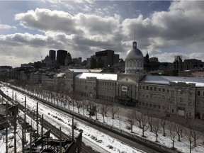 Marche Bonsecours, from a slightly elevated view point, in the Old Port of Montreal, on Sunday, March 14, 2021.