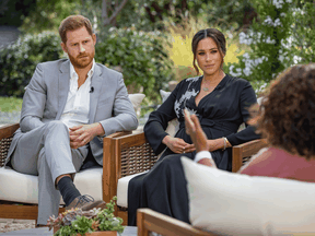 Prince Harry and Meghan, Duchess of Sussex, are seen in interview with Oprah Winfrey that aired on national television Sunday night.