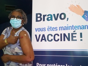 Régine Laurent got vaccinated in Montreal on Saturday.