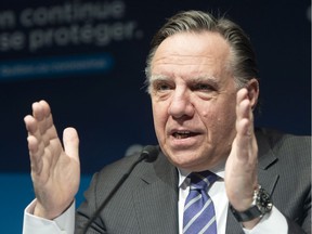 Quebec Premier François Legault speaks to the media at the COVID-19 press briefing Wednesday March 3, 2021 in Montreal.