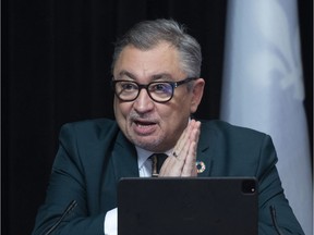Horacio Arruda, Quebec director of public health, during a news conference March 16, 2021.
