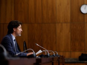 Canada's Prime Minister Justin Trudeau attends a news conference, as efforts continue to help slow the spread of the coronavirus disease (COVID-19), in Ottawa, Ontario, Canada March 5, 2021. REUTERS/Blair Gable