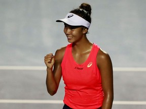 Tennis - Fernandez finishes Zarazua's race to claim the Acapulco final - Princess Acapulco Stadium, Acapulco, Mexico - February 28, 2020   Canada's Leylah Annie Fernandez celebrates after winning his semifinal match against Mexico's Renata Zarazua  REUTERS/Henry Romero