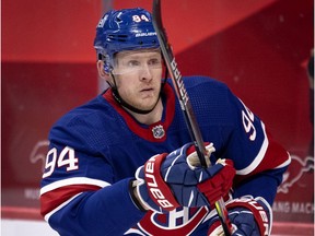 Montreal Canadiens right-winger Corey Perry during action against the Winnipeg Jets in Montreal on March 4, 2021.
