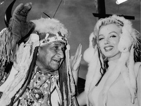 Marilyn Monroe in Vancouver with Chief Joe Mathias of the Capilano Band on July 24, 1953.