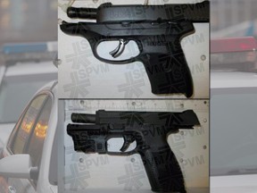 Two fully loaded handguns — a 9-mm and a 40-mm pistol — were seized by Montreal police April 7, 2021.