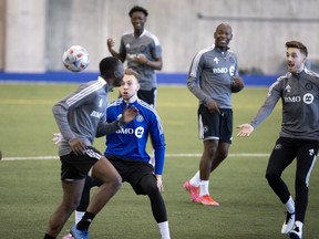 CF Montréal players  clown around during training camp in Montreal last month.