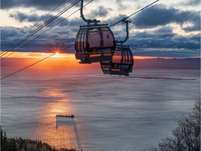 The gondola at Le Massif de Charlevoix overlooks the St. Lawrence River, and in summer will carry visitors to hiking and mountain biking trails.