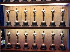 In this handout photo provided by A.M.P.A.S., a view of the Oscar statuettes backstage during the 93rd Annual Academy Awards at Union Station on April 25, 2021 in Los Angeles, California.