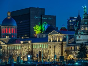 Montreal's Bonsecours Market in the Old Port on Saturday April 25, 2020 with the "Ça va bien aller" message projected against the Palais de Justice. "The pandemic has increased psychological distress in the general population," Connie Scuccimarri writes.