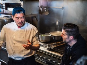 GOAL Initiatives' founder Paul Desbaillets on the set with Ichigo Ichie chef Koichi Kawai.
