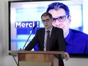 Éric Duhaime, 17 Nisan 2021 Cumartesi günü Quebec Muhafazakar Partisi'nin yeni lideri olarak zafer konuşmasını yapıyor.