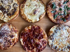 Expect as many classic toppings on these crispy pan pizzas as there are unconventional (but no less tempting to try).