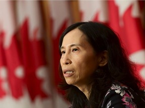 Chief Public Health Officer Dr. Theresa Tam speaks during a press conference during the COVID pandemic in Ottawa on Tuesday, Oct. 13, 2020. Canada's chief public health officer says trick-or-treating should be possible this Halloween as long as little goblins take precautions to prevent the spread of COVID-19.