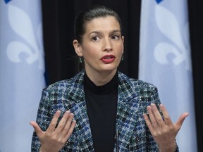 Quebec Deputy premier and Public Security Minister Geneviève Guilbault speaks at a news conference.
