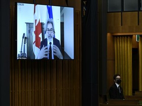 Leader of the Government in the House of Commons Pablo Rodriguez is seen via videoconference as he rises during Question Period in the House of Commons on Parliament Hill in Ottawa on Friday, Jan. 29, 2021.