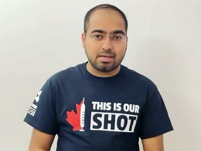 Dr. Sajjad Fazel, a public health researcher at the University of Calgary, appears in a video for the "This Is Our Shot" campaign.