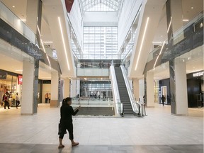 A deserted Eaton Centre in spring 2020. In 2021, first-quarter commercial vacancies in the downtown core rose to 34 per cent on average from 28 per cent in the fourth quarter, paced by indoor mall store closures, the report shows.