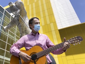 Pascal Comeau outside the Montreal Children's Hospital, where music therapy is used to address physical, cognitive, social and emotional issues in patients.