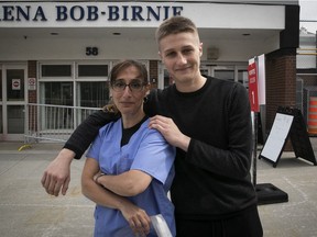 “The more hands on deck the better," says Gab Morin, a high-school student who volunteers at a vaccination centre with his mom, Clotilde Francis.