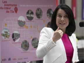 Montreal mayor Valérie Plante during an announcement to relaunch the downtown core for the summer on Thursday May 27, 2021.