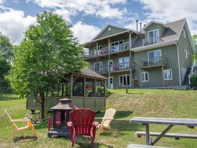 Gîte l’Écureuil is perched on a mountainside in the woods, overlooking the St. Lawrence River.