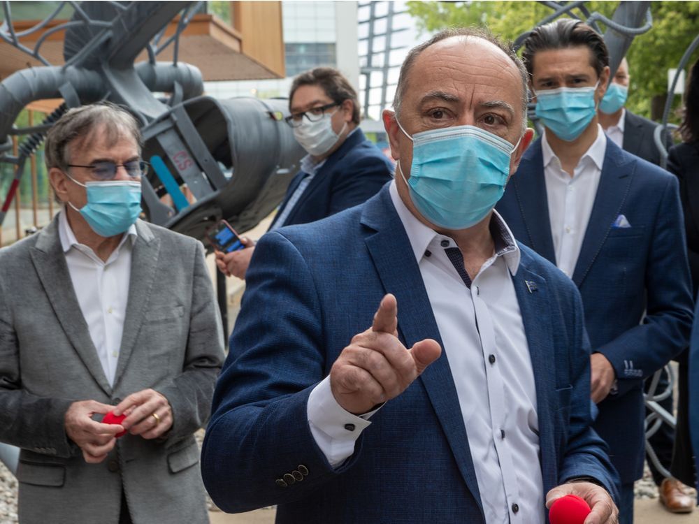 Quebec Health Minister Christian Dubé at a vaccination clinic across from the Cirque du Soleil headquarters in Montreal on Monday May 31, 2021.