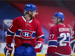 Canadiens centre Eric Staal will be in the starting lineup for Game 1 of Montreal's playoff series against the Maple Leafs, but defenceman Alexander Romanov will be on the outside looking in.