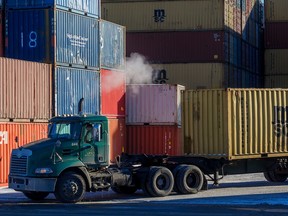 Ray-Mont Logistics, moves goods via transport containers and trucks at its Montreal terminal.