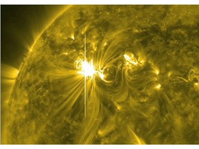 This image obtained from NASA on March 7, 2012, shows one of the largest solar flares of this solar cycle on March 6, 2012.