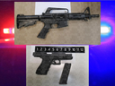 Three people are in custody and face charges of possession of illegal firearms and drug trafficking.