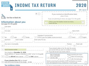 Quebec 2020 tax form.