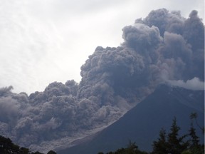 The Fuego volcano in eruption, seen from Alotenango municipality, Sacatepequez department, about 65 kilometres southwest of Guatemala City, on June 3, 2018.
