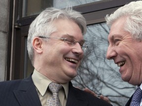 Former Rivière-du-Loup mayor Michel Morin with Bloc Québécois leader Gilles Duceppe in 2011.