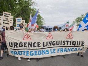French language supporters take part in a demonstration in Montreal on Friday.