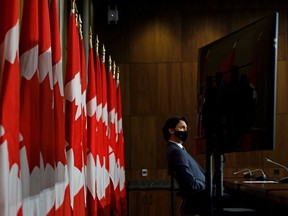 Canada's Prime Minister Justin Trudeau attends a news conference, as efforts continue to help slow the spread of the coronavirus disease (COVID-19), in Ottawa, Ontario, Canada May 18, 2021. REUTERS/Blair Gable