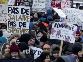 Students take to the streets to protest unpaid internships in Montreal on Wednesday November 21, 2018.