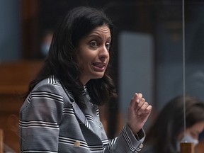 "The province, as a major employer, has a duty to to set an example so the entire population follows suit," says Quebec Liberal Leader Dominique Anglade, seen in a file photo.