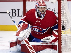 Montreal Canadiens goaltender Carey Price (31) during NHL round one game 6 playoff action against the Toronto Maple Leafs in Montreal on Saturday, May 29, 2021.