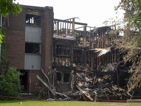 An overnight fire caused extensive damage to an apartment building in Dollard-des-Ormeaux on Sunday June 6, 2021.
