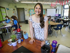 Teacher Lia Ciarallo in her classroom at Kingsdale Academy in Pierrefonds. She recently won the Energy Educator of the Year in the elementary school category for teaching students about energy consumption and environmental awareness.