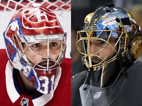 Canadiens' Carey Price, left, and Golden Knights' Marc-André Fleury.