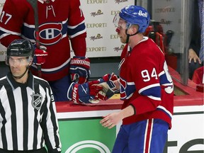 The Canadiens' Corey Perry took an obvious high stick to the face in overtime of Game 3 and had blood all over his face and there was no call by the referees or linesmen.