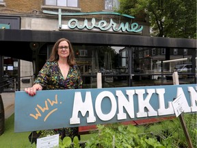 Monkland Tavern co-owner Barbara Irwin is seen outside her N.D.G. establishment on Monday, June 21, 2021.