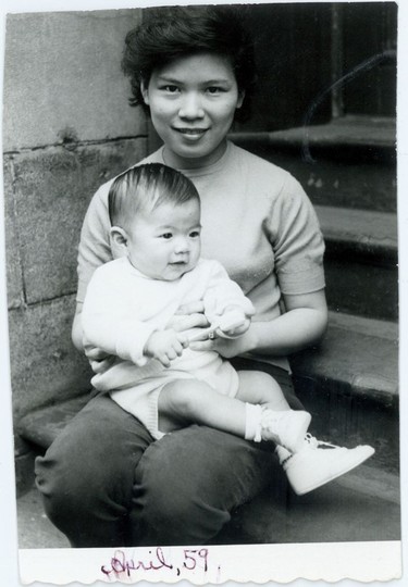 Baby Sandy with his mother, Susanna Sau Yin Chan, in April 1959.  Photo courtesy Yep family.