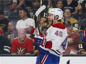 Canadiens' Joel Armia celebrates after scoring a goal against the Vegas Golden Knights during the semifinal series.